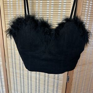 Klassy Network Black Suede Feather Accent Top